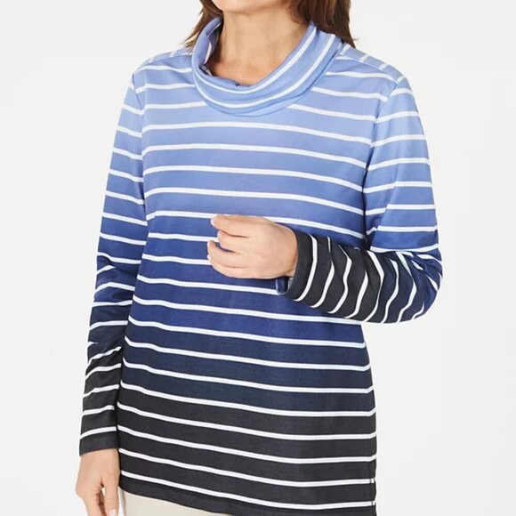 KAREN SCOTT Dip-dyed Striped Cowl Neck Sweatshirt XS - Picture 1 of 7